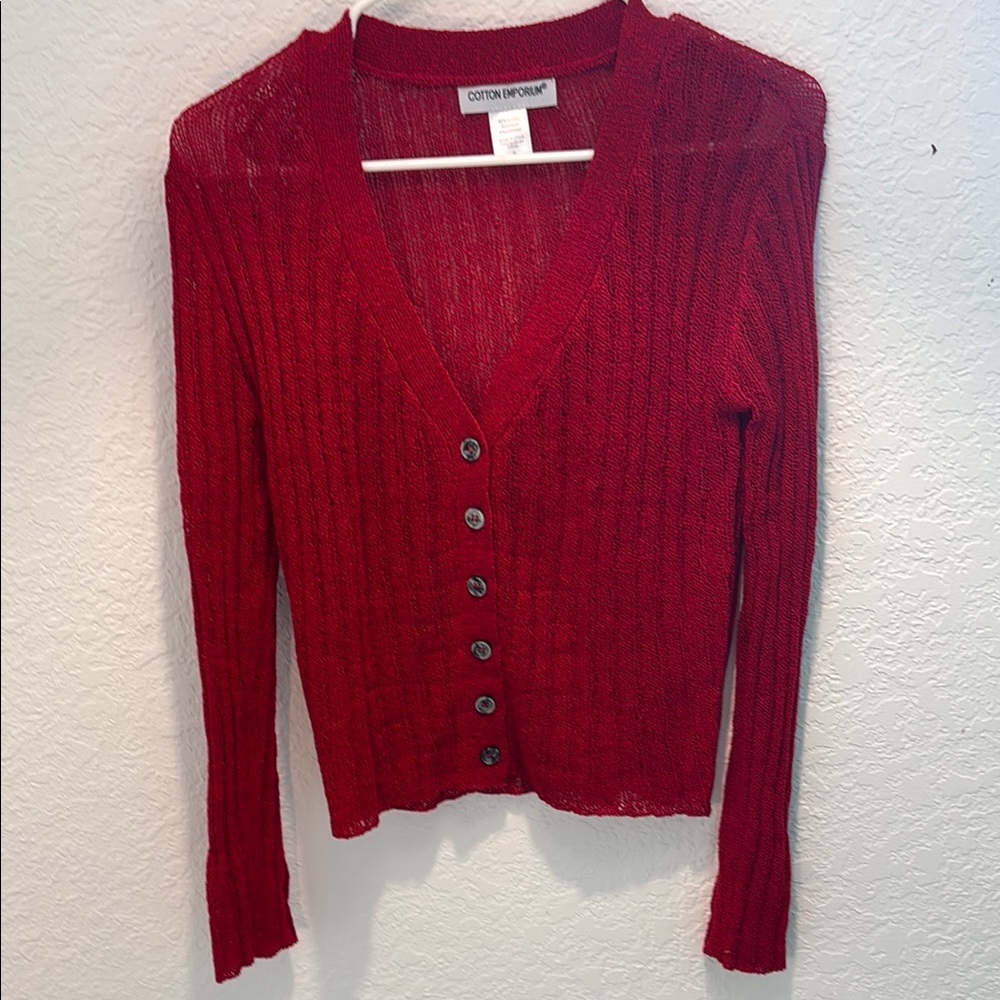 Cotton Emporium Red Button-Up Cardigan